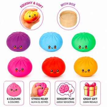 RAGE - LUCKY DUMPLINGS - 慢回弹捏捏乐大包子 8.5 x 8.5 x 4.8 厘米 - 展示盒装 (12个装)