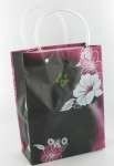 中号花卉印花手提袋 黑色/粉色/白色花朵 包装袋 (12个装)