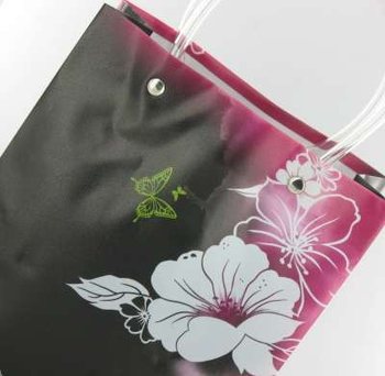中号花卉印花手提袋 黑色/粉色/白色花朵 包装袋 (12个装)