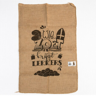大型圣尼古拉斯黄麻礼品袋 - 印有标语：WIE ZOET IS KRIJGT LEKKERS - 约 60 x 100 厘米（1件装）